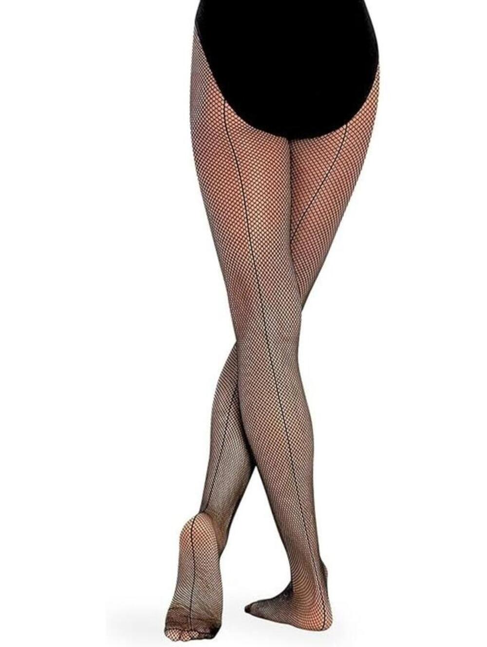Body Wrappers A62 Women's S/M Black Total Stretch Fishnet Tights w/ Back Seam